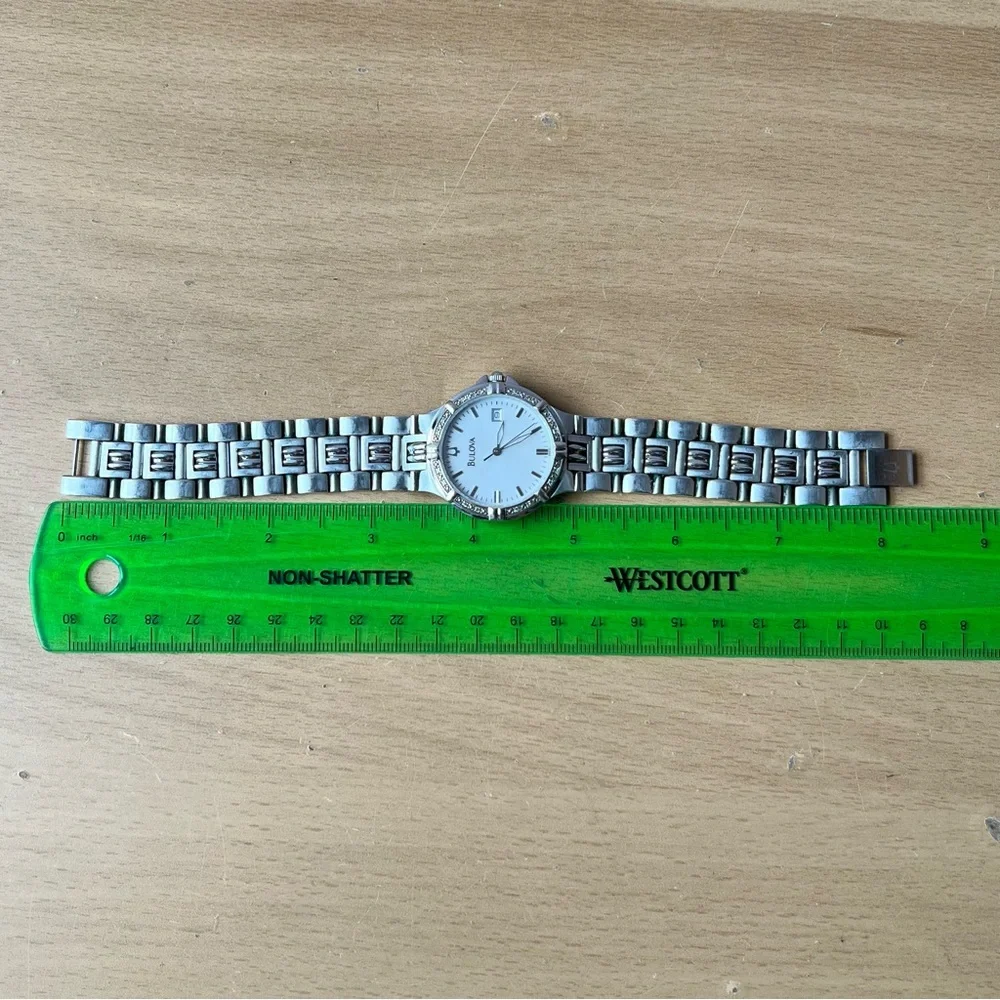 BULOVA 96E00 MEN’S DIAMOND EMBELLISHED BEZEL SILVER TONE DATE DISPLAY WATCH